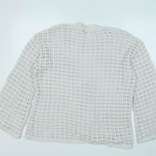 Gallery Womens White Round Neck  Cotton Pullover Jumper Size L
