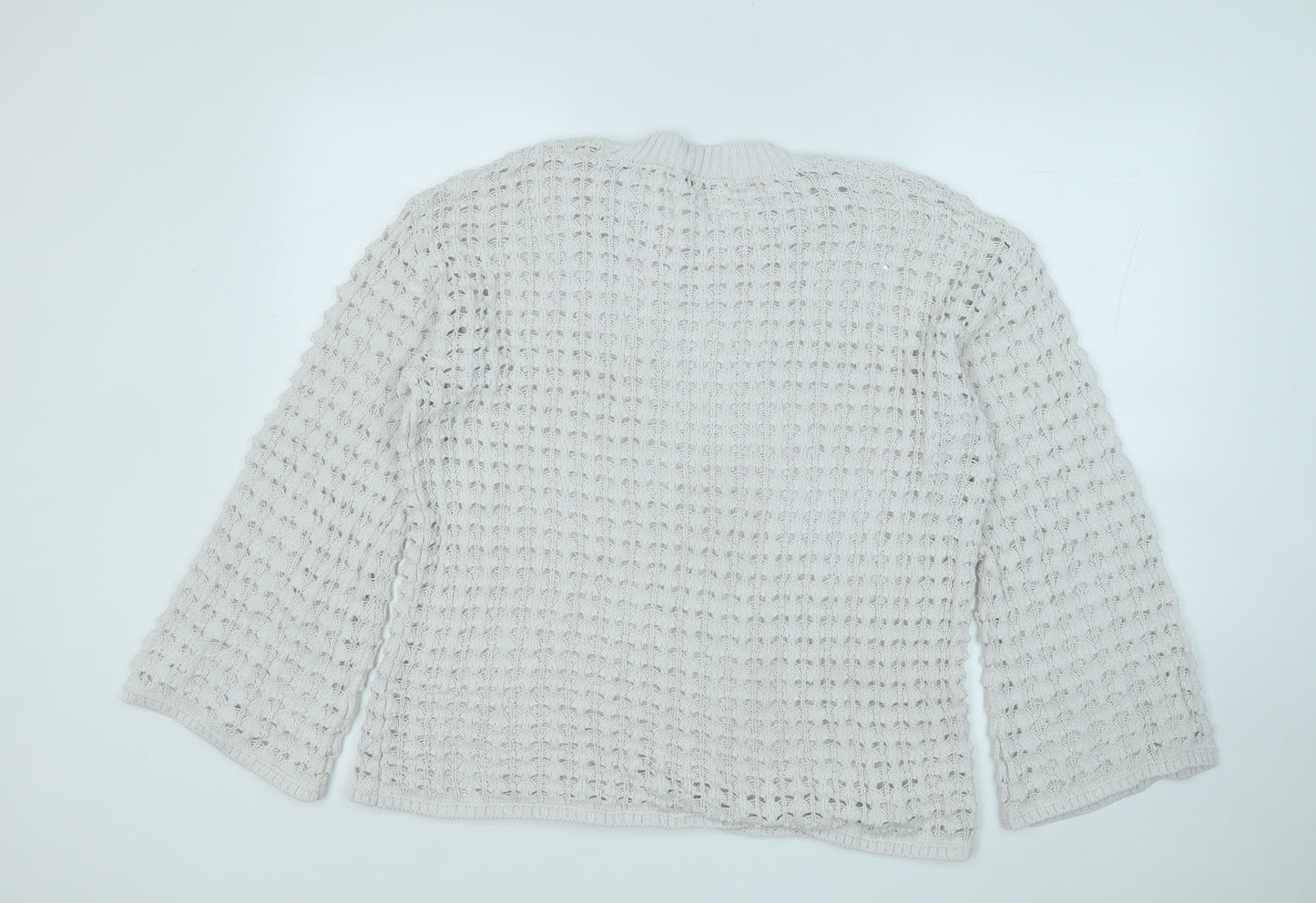 Gallery Womens White Round Neck  Cotton Pullover Jumper Size L
