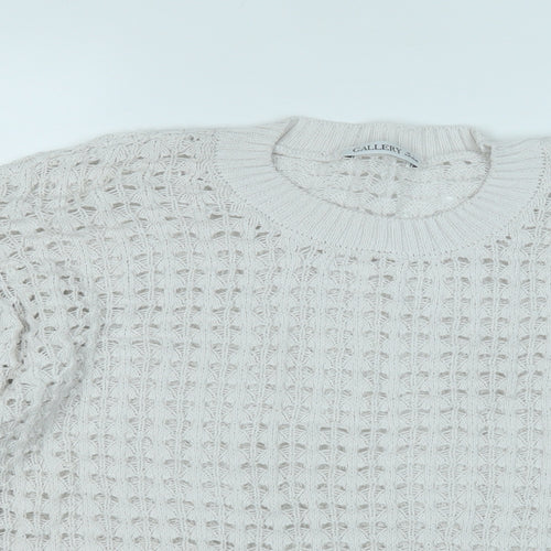 Gallery Womens White Round Neck  Cotton Pullover Jumper Size L