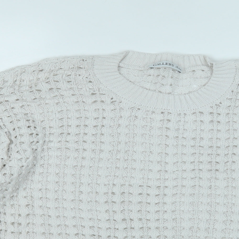 Gallery Womens White Round Neck  Cotton Pullover Jumper Size L