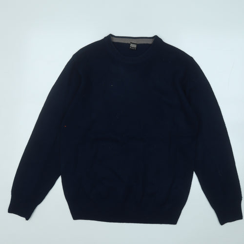 HENRY BARROWS Mens Blue Round Neck  Acrylic Pullover Jumper Size L