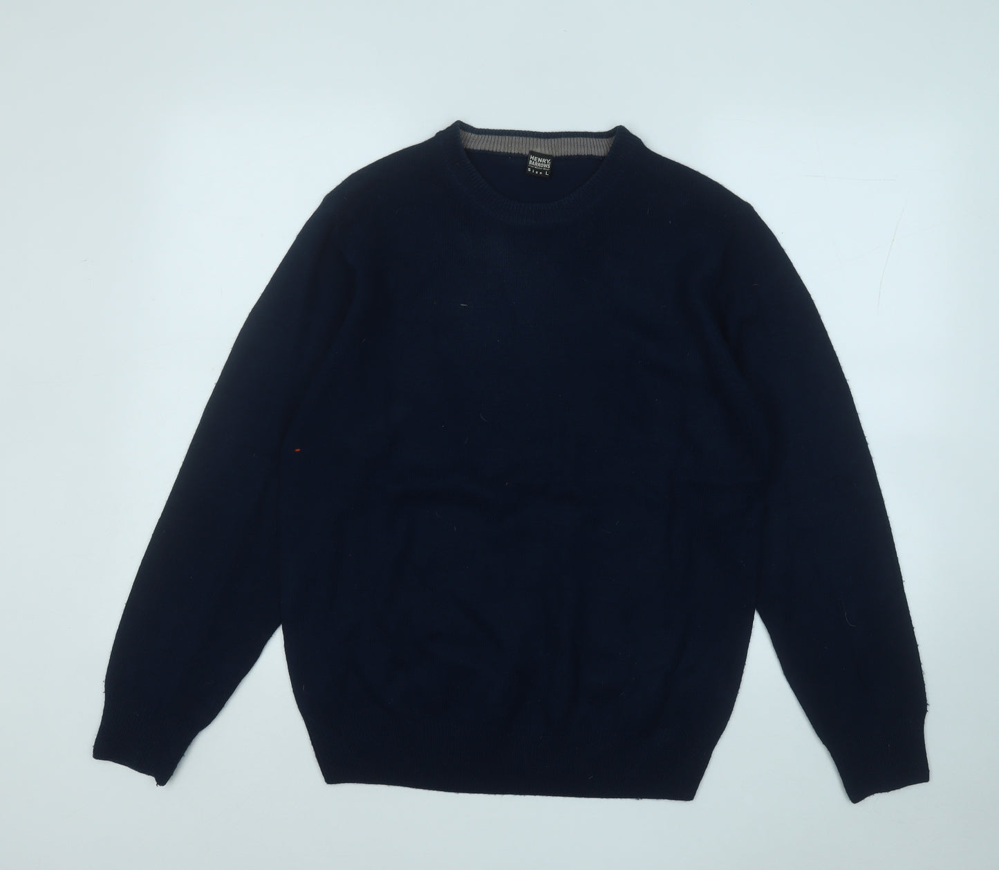 HENRY BARROWS Mens Blue Round Neck  Acrylic Pullover Jumper Size L