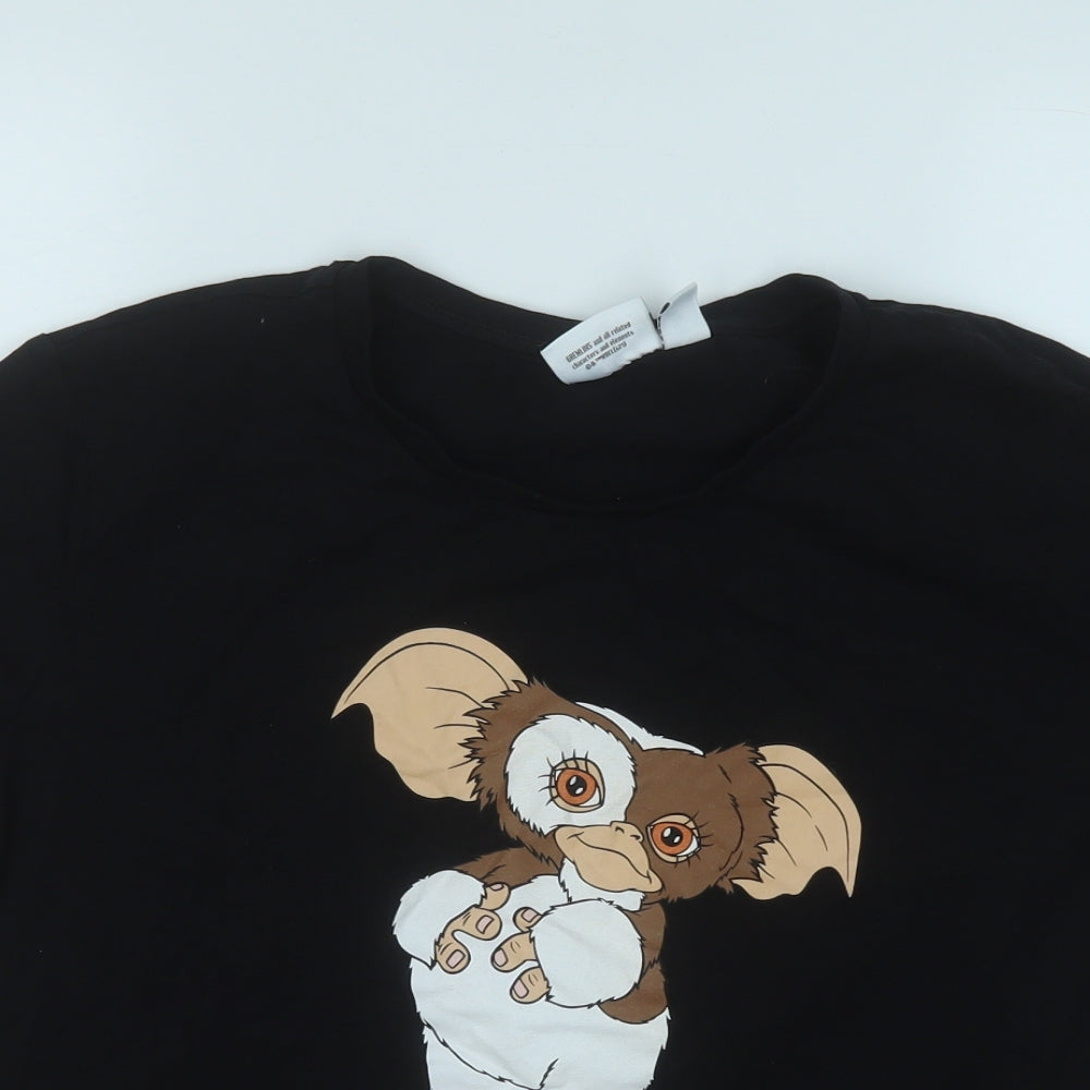Primark Womens Black  Cotton Basic T-Shirt Size 12 Round Neck - GREMLINS