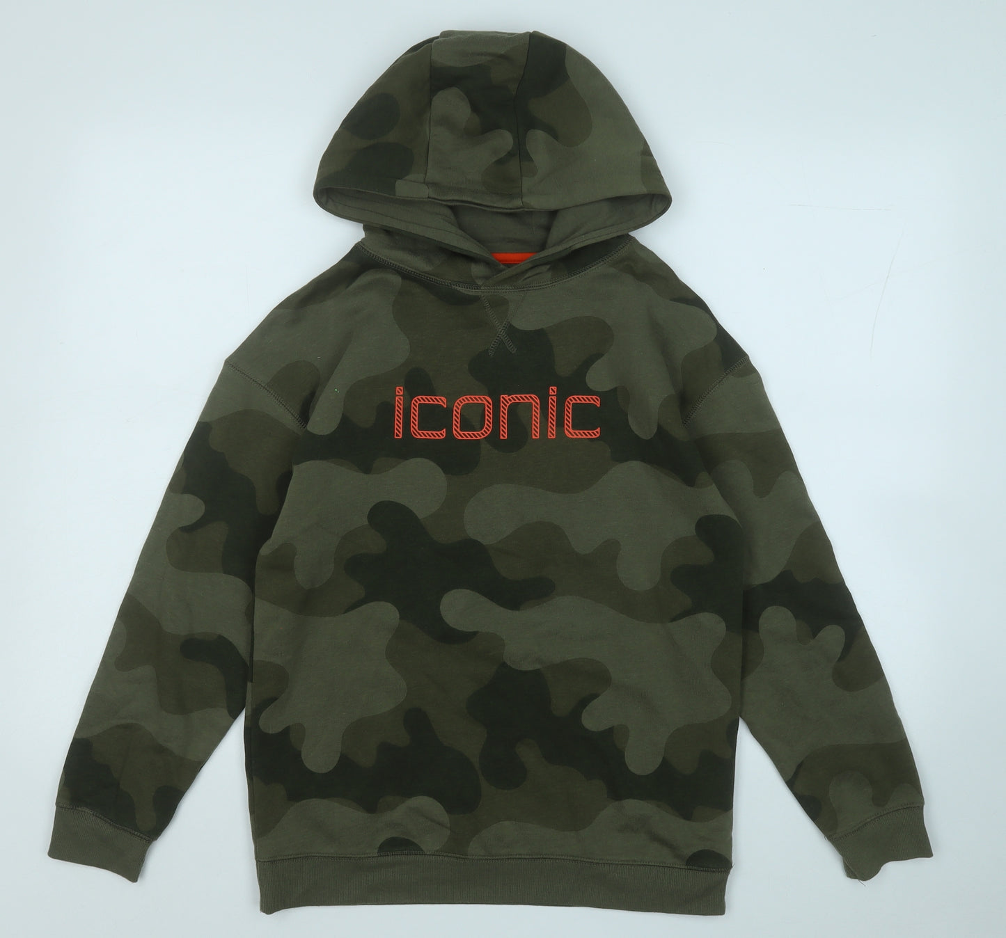 Primark Boys Green Camouflage Cotton Pullover Hoodie Size 12-13 Years   - Iconic