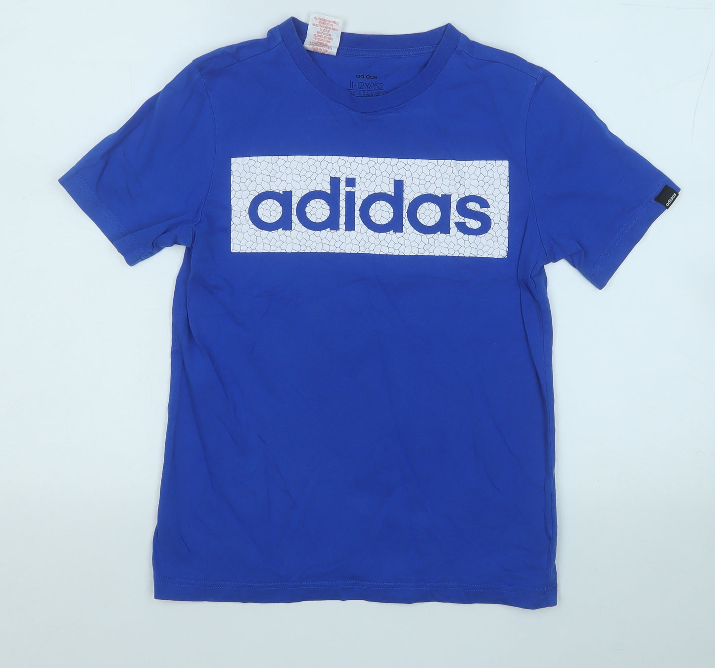 adidas Boys Blue  Cotton Basic T-Shirt Size 11-12 Years Round Neck