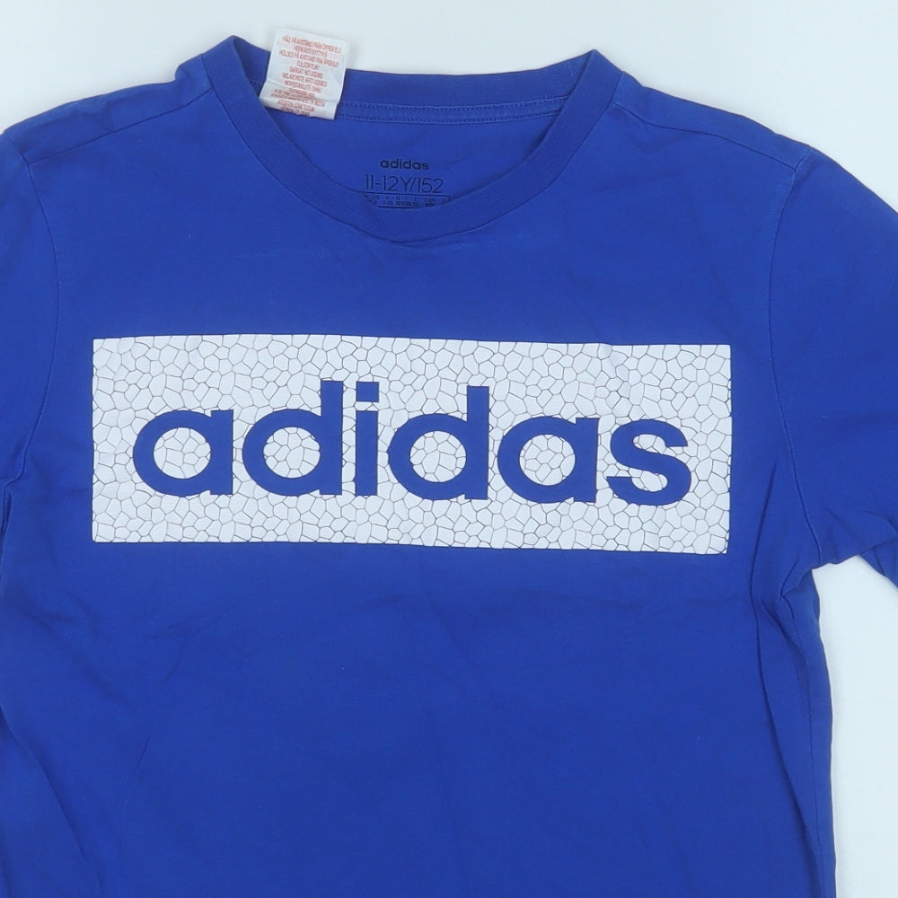 adidas Boys Blue  Cotton Basic T-Shirt Size 11-12 Years Round Neck