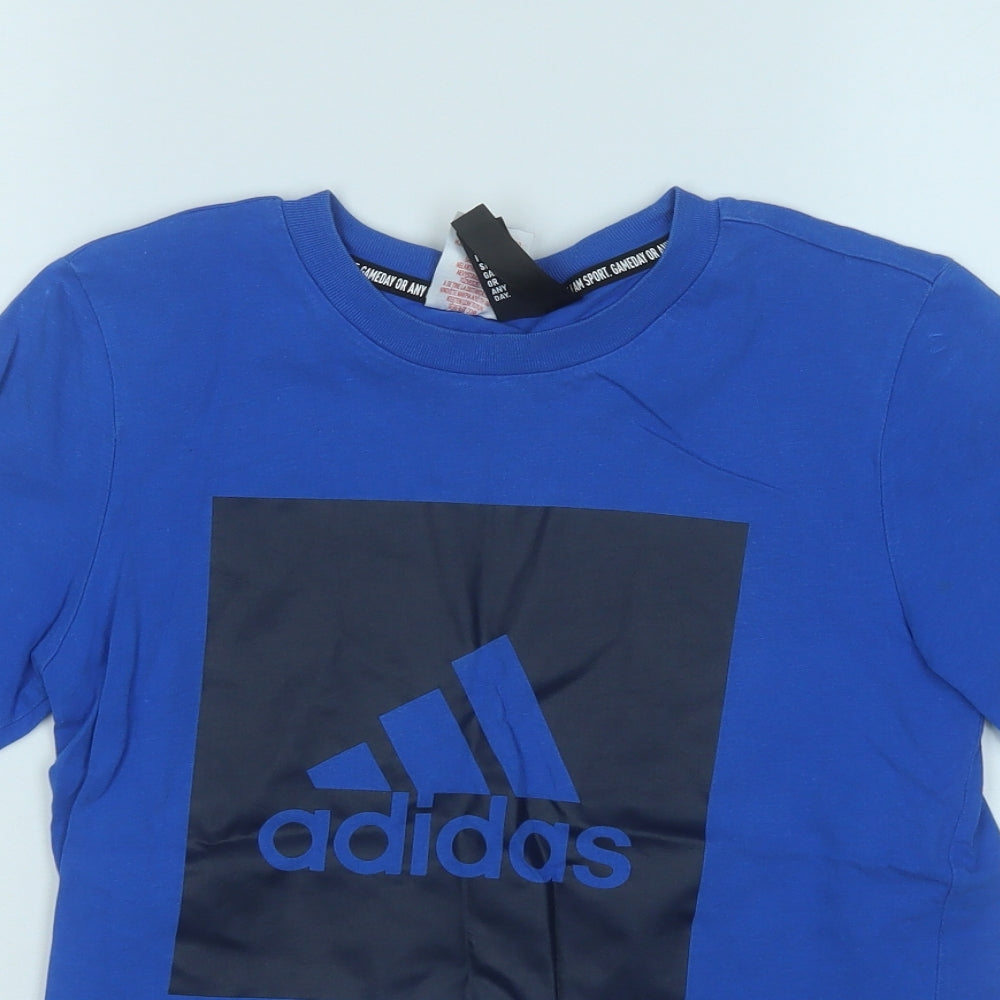 adidas Boys Blue  Cotton Basic T-Shirt Size 11-12 Years Round Neck