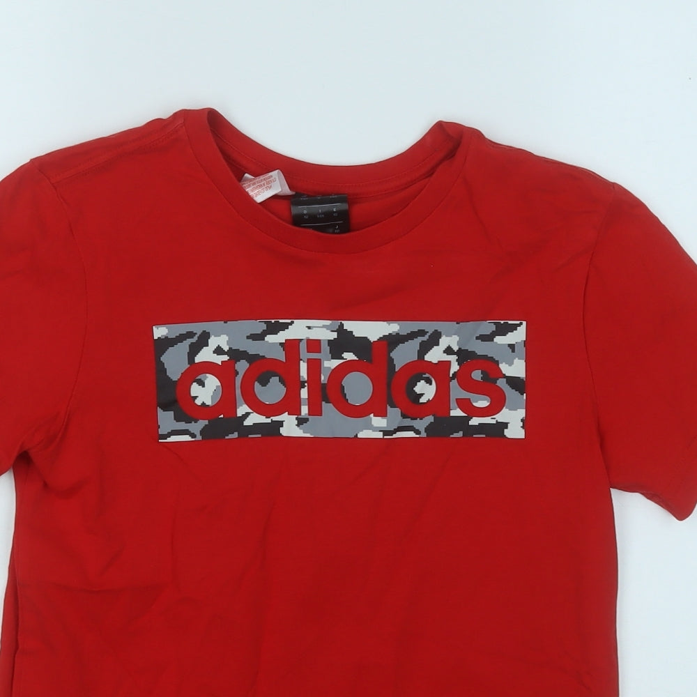 adidas Boys Red  Cotton Basic T-Shirt Size 11-12 Years Round Neck