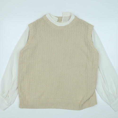 NEXT Womens Beige Round Neck  Cotton Pullover Jumper Size L