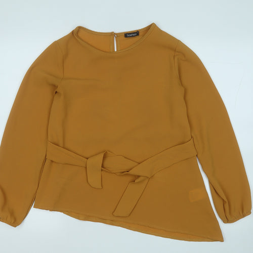 Boohoo Womens Yellow  Polyester Basic Blouse Size 8 Round Neck