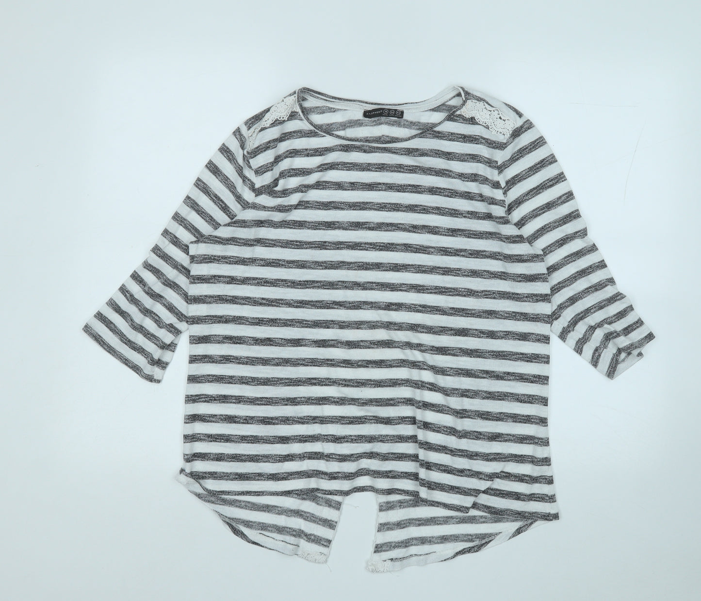 Atmosphere Womens White Striped Viscose Basic T-Shirt Size 16 Round Neck
