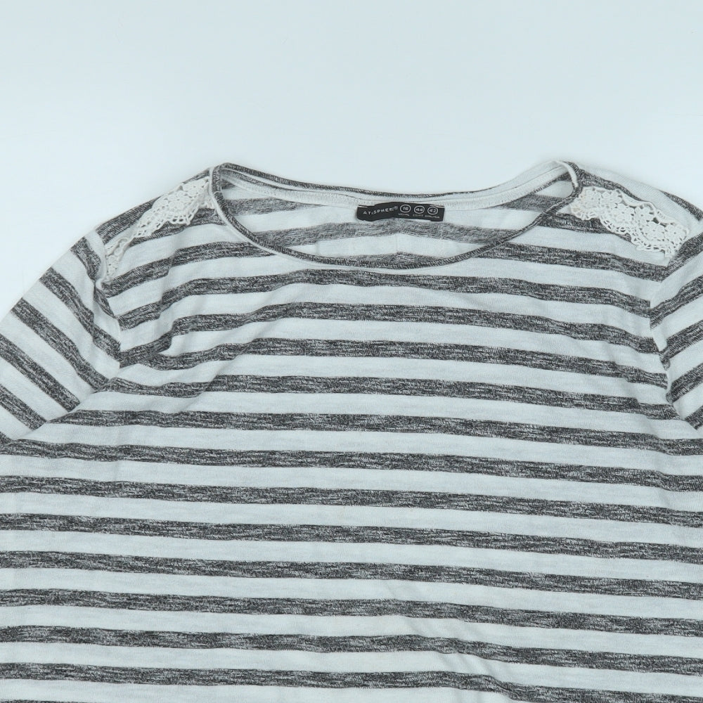 Atmosphere Womens White Striped Viscose Basic T-Shirt Size 16 Round Neck