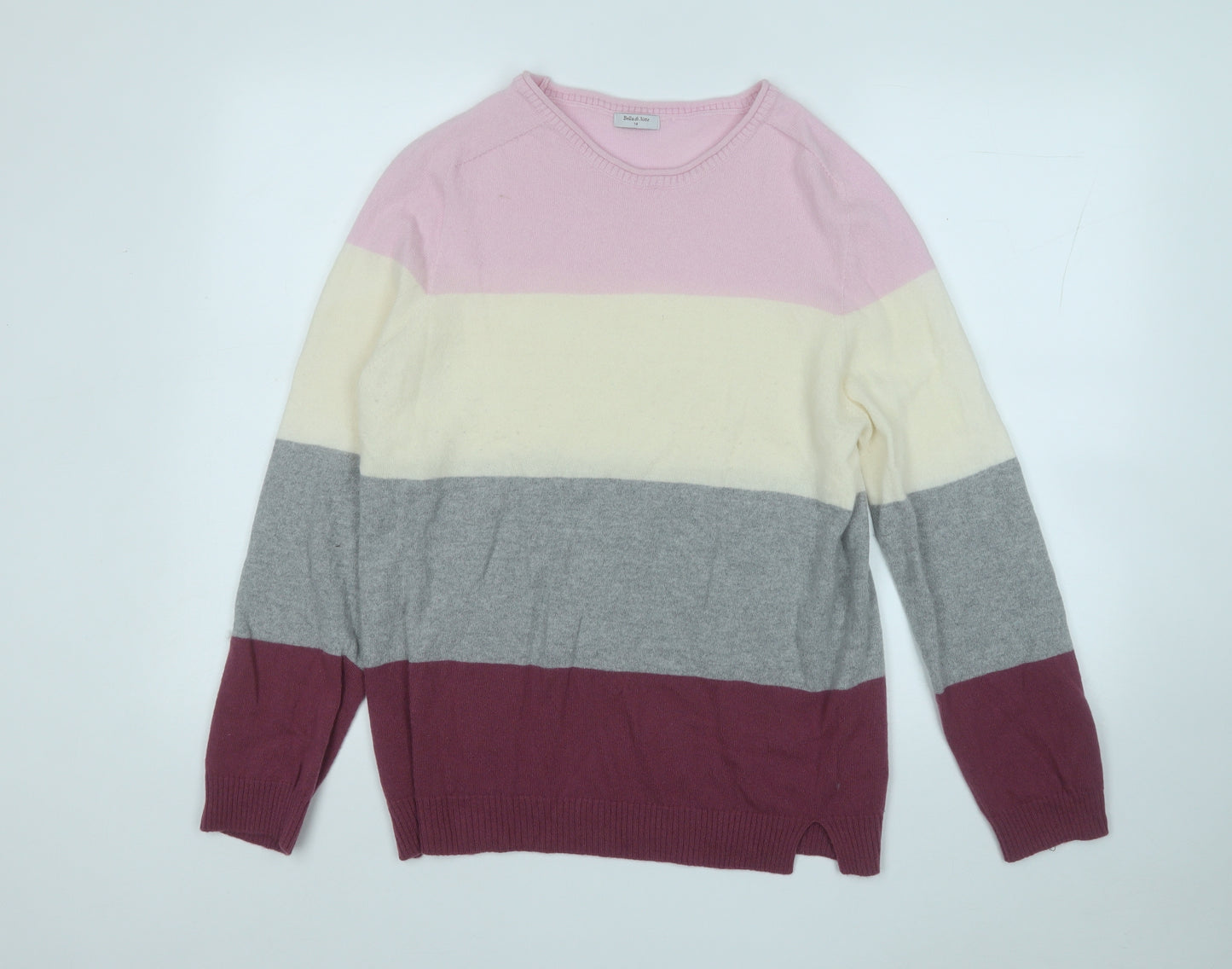 bella de notte Womens Multicoloured Round Neck Striped Wool Pullover Jumper Size 14