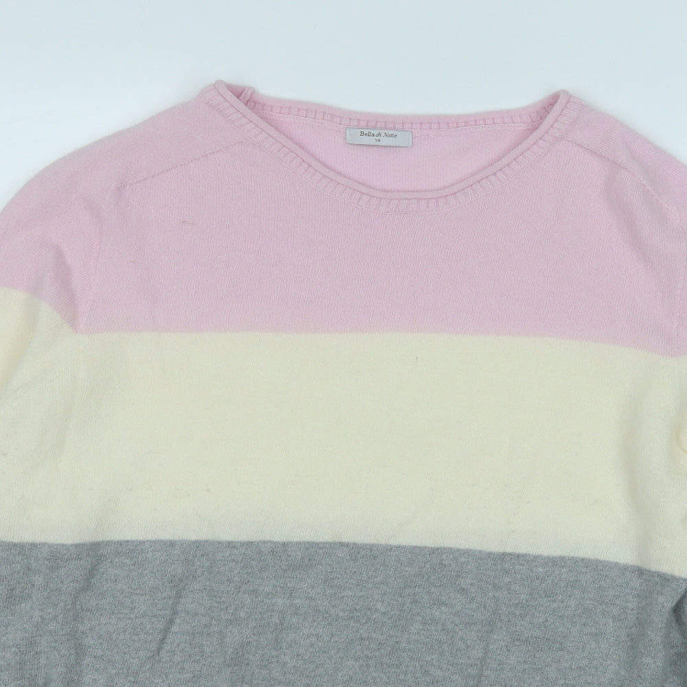bella de notte Womens Multicoloured Round Neck Striped Wool Pullover Jumper Size 14