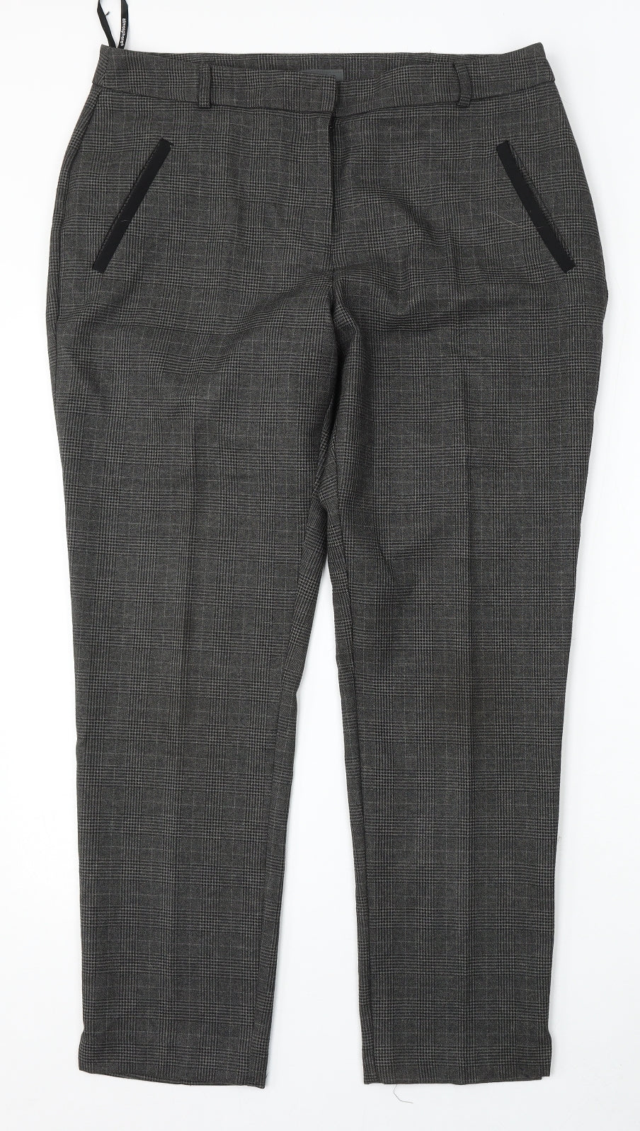 Atmosphere Womens Grey Check Polyester Trousers  Size 14 L28 in Regular