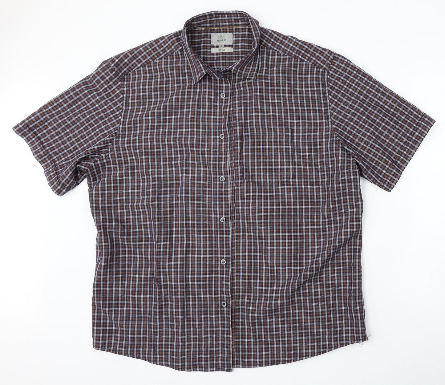 Marks and Spencer Mens Multicoloured Check Modal  Button-Up Size XL Collared Button