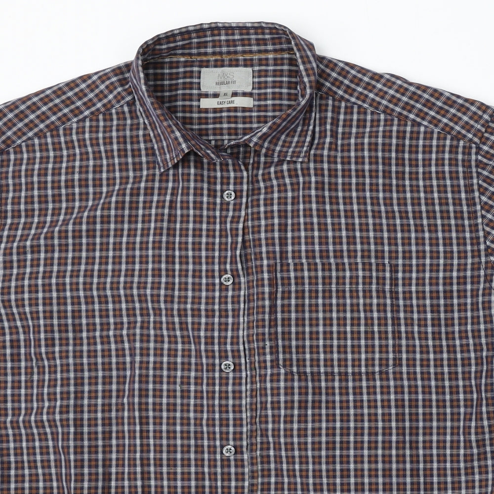 Marks and Spencer Mens Multicoloured Check Modal  Button-Up Size XL Collared Button
