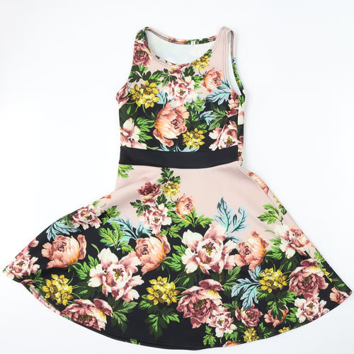 Preworn Womens Multicoloured Floral Polyester Trapeze & Swing  Size 8  Round Neck