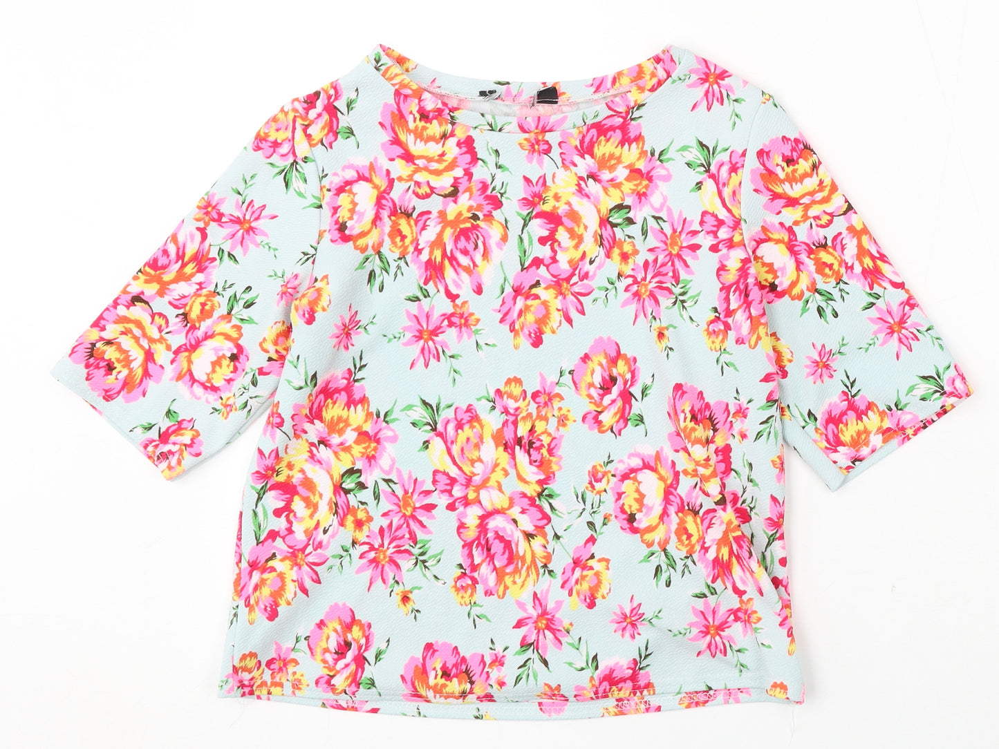 Preworn Womens Multicoloured Floral Polyester Basic Blouse Size S Round Neck