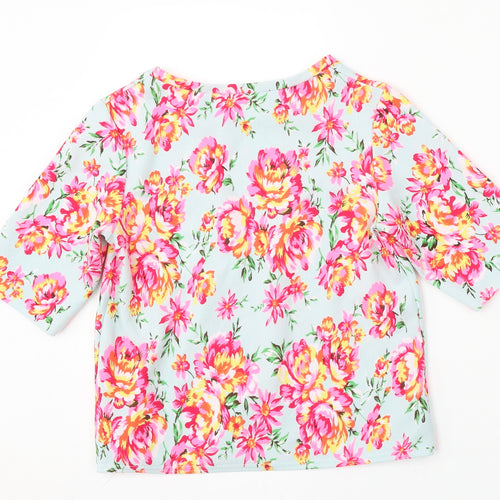Preworn Womens Multicoloured Floral Polyester Basic Blouse Size S Round Neck