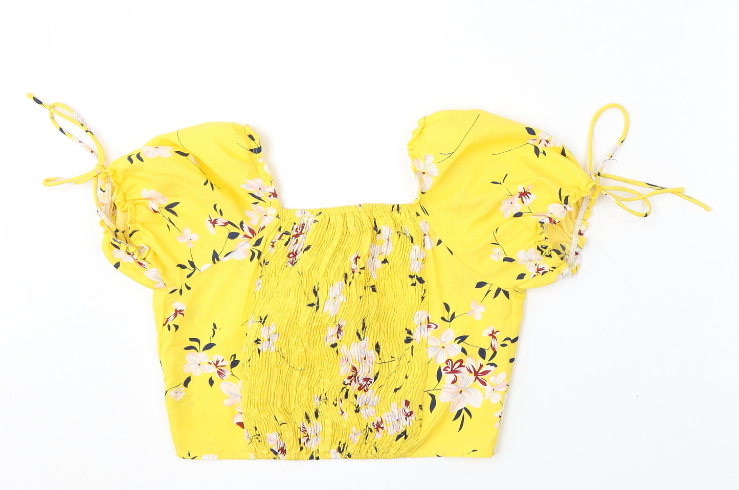 Chemistry Womens Yellow Floral Polyester Basic Blouse Size 10 Round Neck