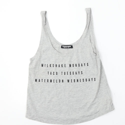 Fashion Union Womens Grey  Cotton Basic Tank Size 8 Round Neck