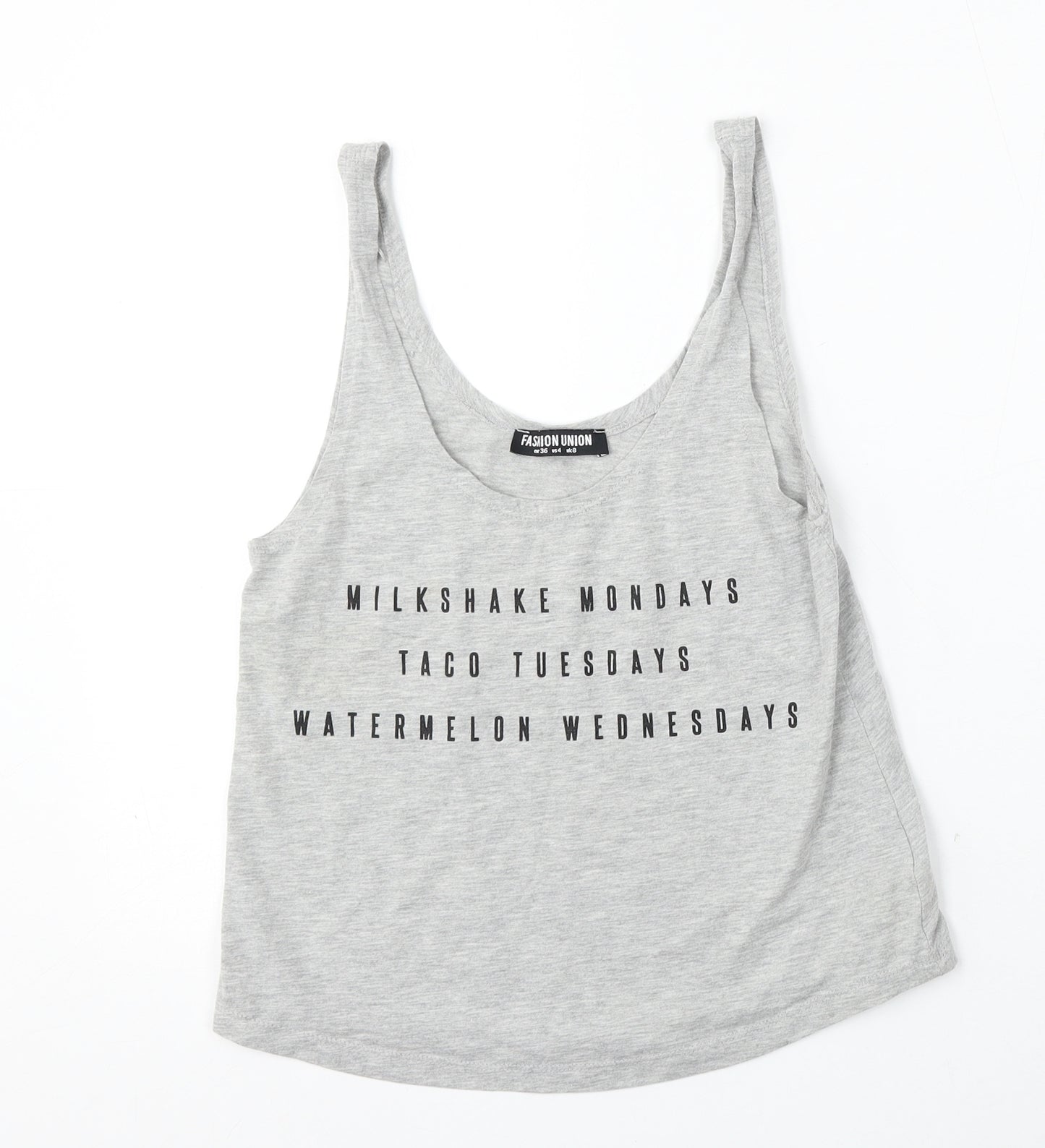 Fashion Union Womens Grey  Cotton Basic Tank Size 8 Round Neck