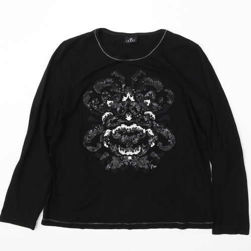 Lebek Womens Black  Polyester Basic T-Shirt Size M Round Neck