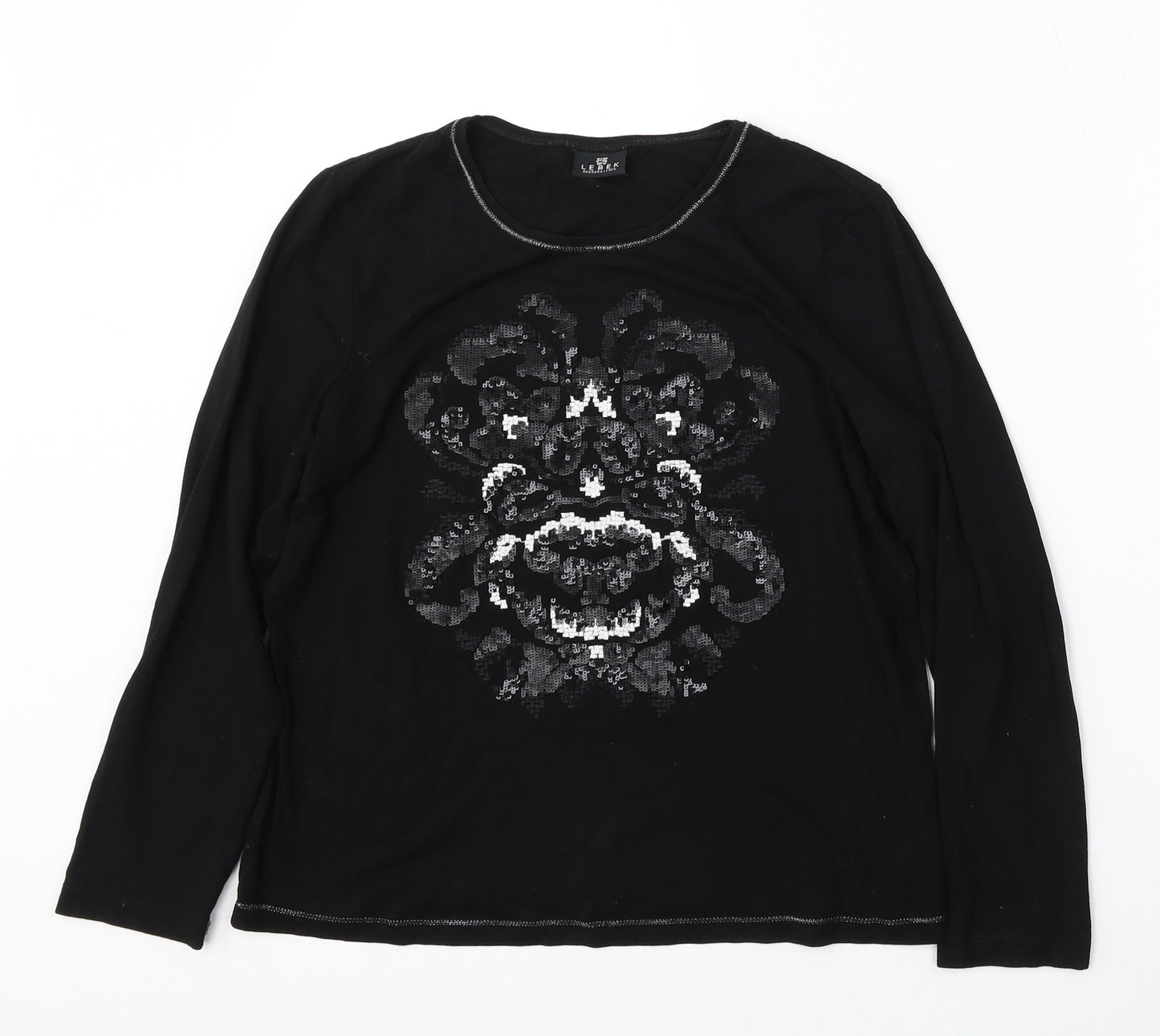 Lebek Womens Black  Polyester Basic T-Shirt Size M Round Neck