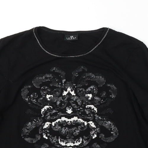 Lebek Womens Black  Polyester Basic T-Shirt Size M Round Neck