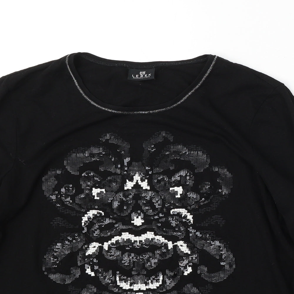 Lebek Womens Black  Polyester Basic T-Shirt Size M Round Neck
