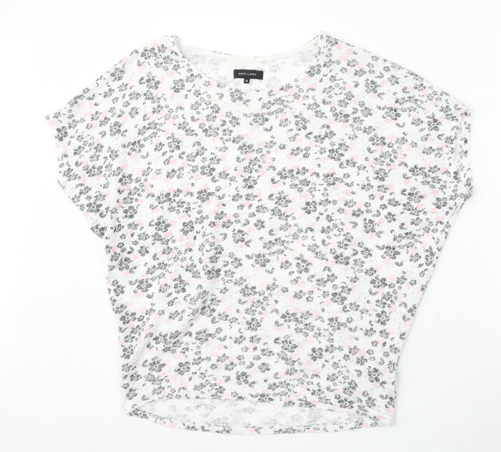 New Look Womens White Round Neck Floral Polyester Pullover Jumper Size 12