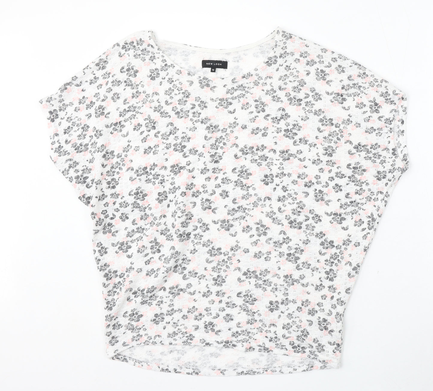 New Look Womens White Round Neck Floral Polyester Pullover Jumper Size 12