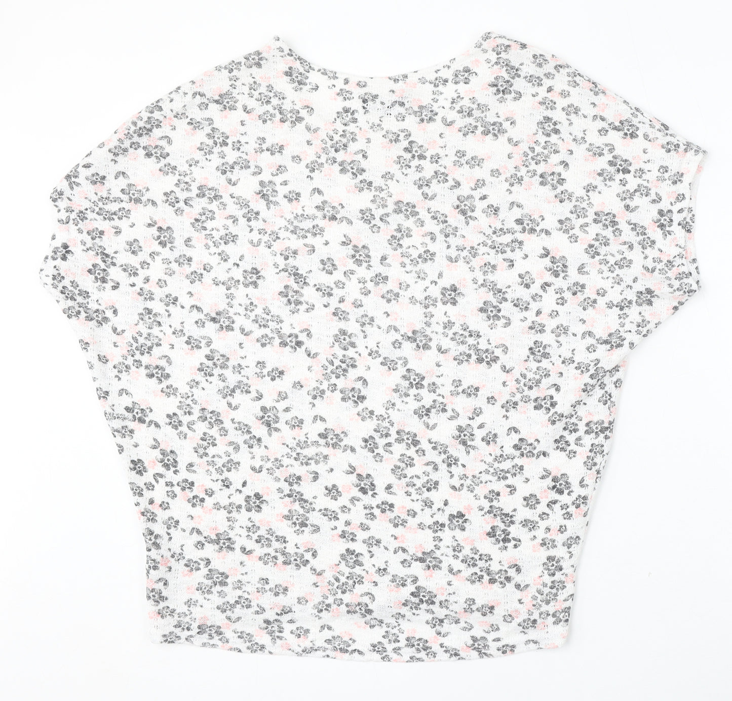 New Look Womens White Round Neck Floral Polyester Pullover Jumper Size 12