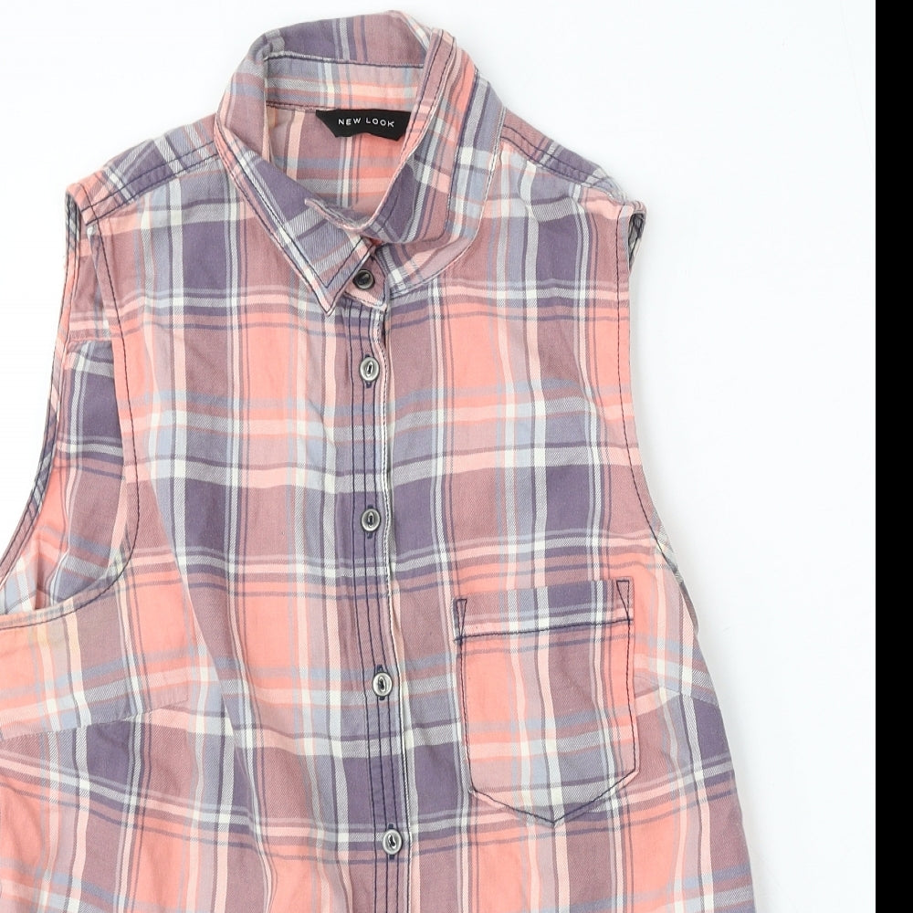 New Look Womens Multicoloured Plaid Cotton Basic Button-Up Size 12 Collared