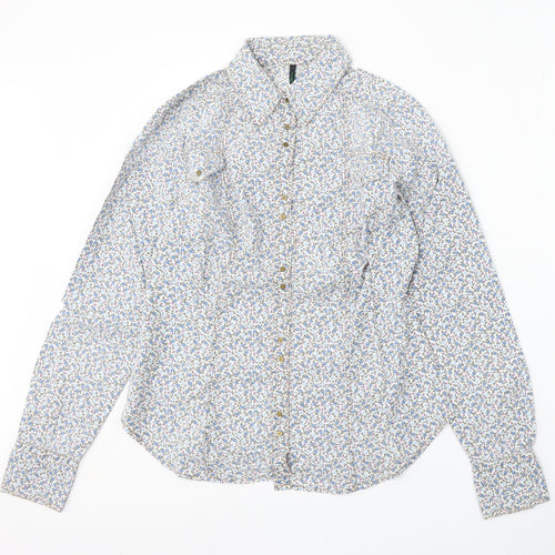 United Colors of Benetton Womens Multicoloured Floral Cotton Basic Button-Up Size S Collared