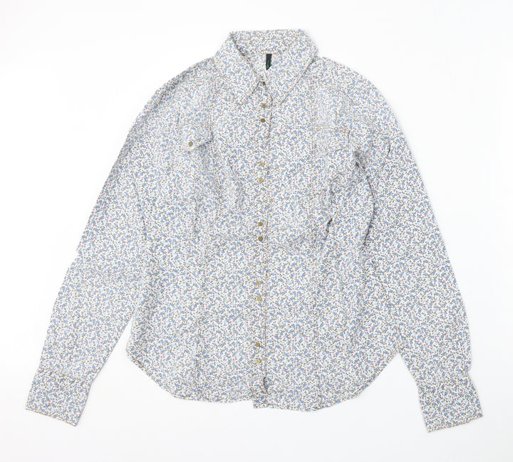 United Colors of Benetton Womens Multicoloured Floral Cotton Basic Button-Up Size S Collared