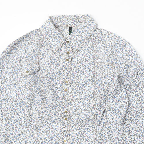 United Colors of Benetton Womens Multicoloured Floral Cotton Basic Button-Up Size S Collared