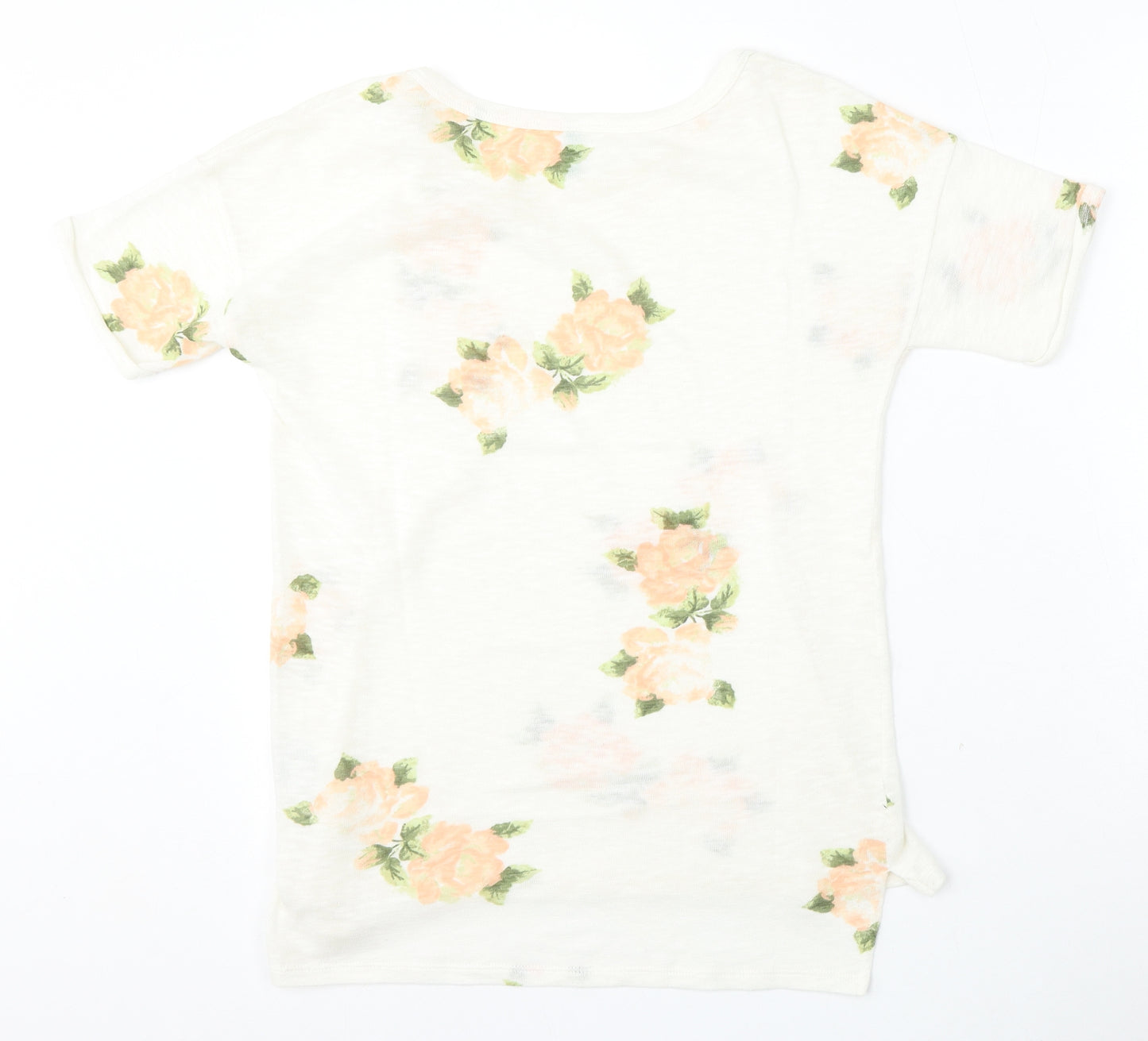 United Colors of Benetton Womens White Round Neck Floral Cotton Pullover Jumper Size XS