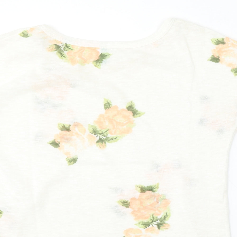 United Colors of Benetton Womens White Round Neck Floral Cotton Pullover Jumper Size XS