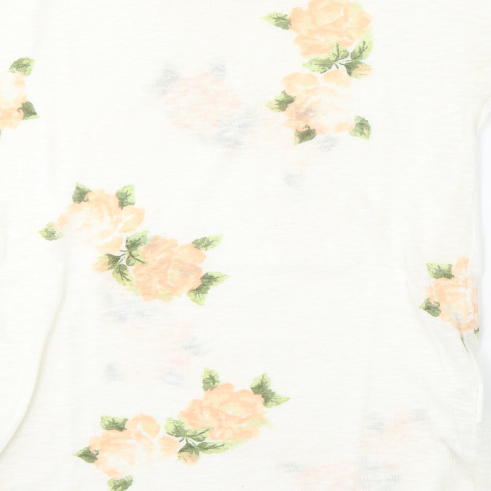 United Colors of Benetton Womens White Round Neck Floral Cotton Pullover Jumper Size XS