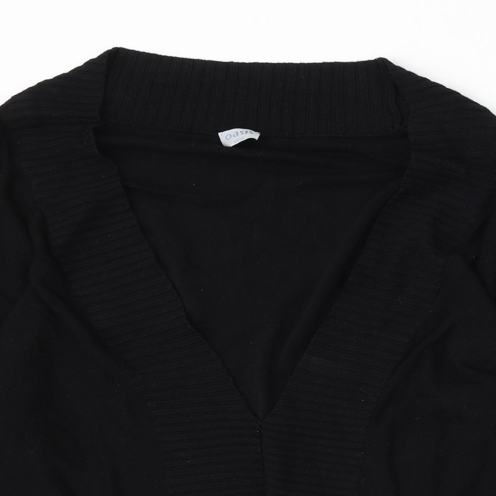 Oasis Womens Black V-Neck  Viscose Pullover Jumper Size 12