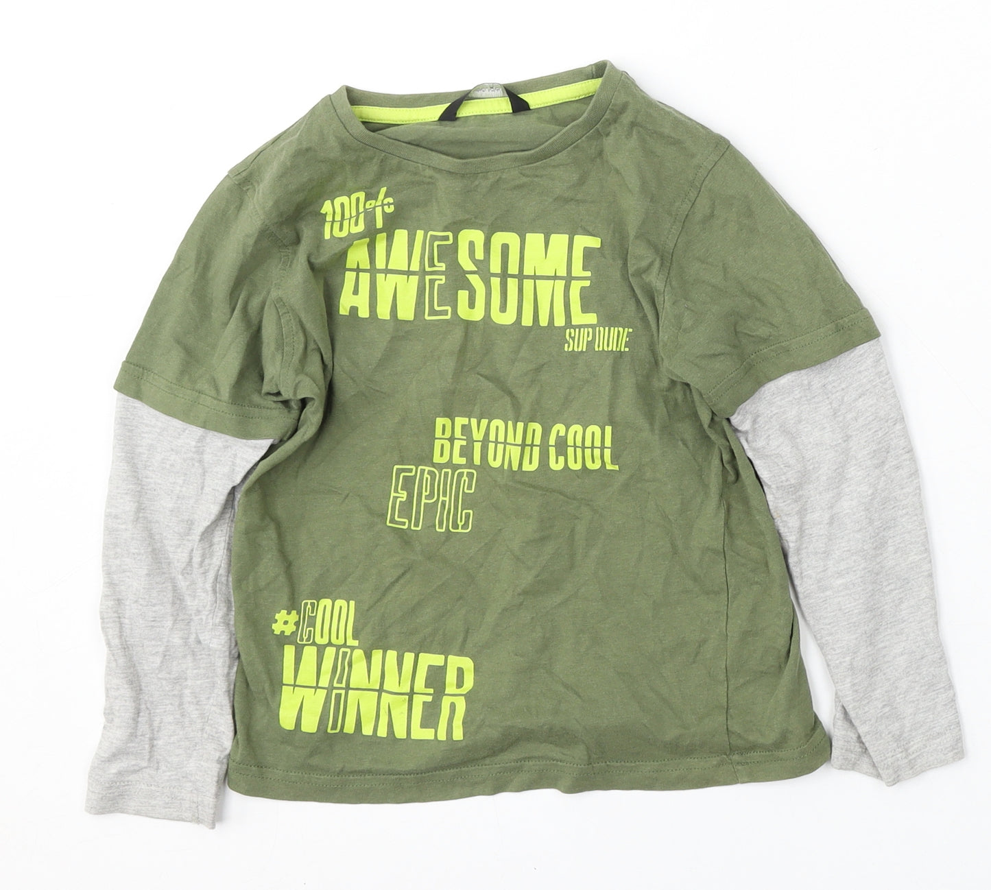 George Boys Green  Cotton Basic T-Shirt Size 6-7 Years Round Neck