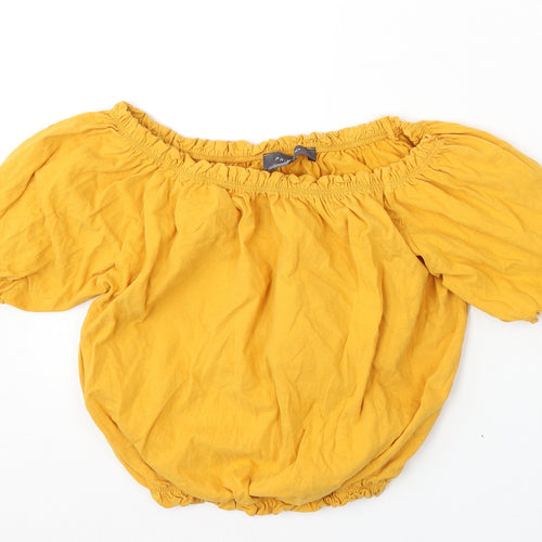 Primark Womens Yellow  Cotton Basic Blouse Size 8 Round Neck