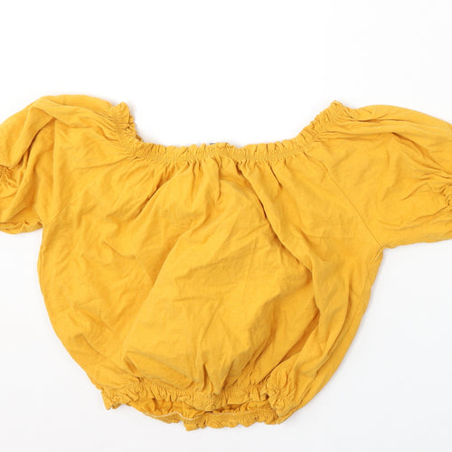 Primark Womens Yellow  Cotton Basic Blouse Size 8 Round Neck
