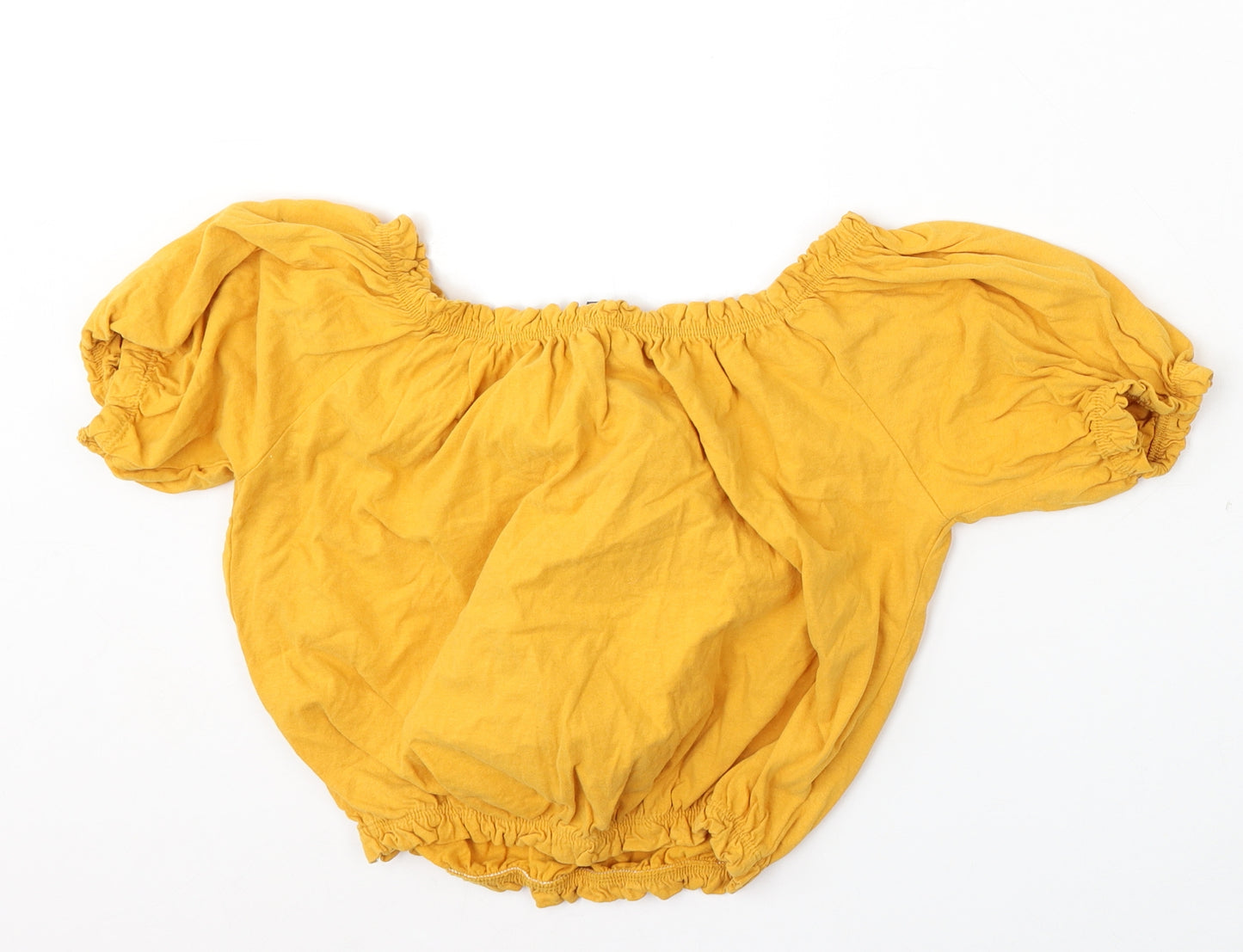 Primark Womens Yellow  Cotton Basic Blouse Size 8 Round Neck