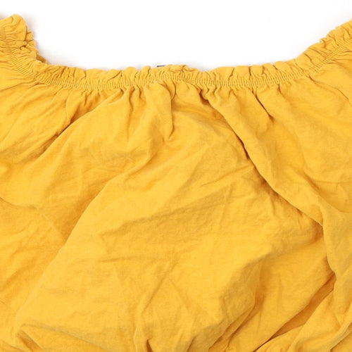 Primark Womens Yellow  Cotton Basic Blouse Size 8 Round Neck
