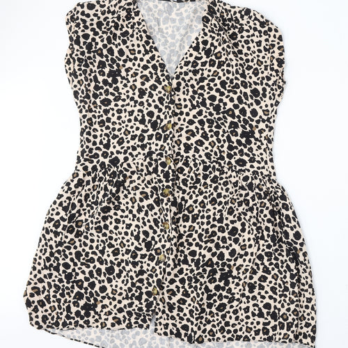 New Look Womens Beige Animal Print Viscose Sheath  Size 10  V-Neck