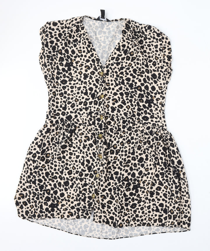 New Look Womens Beige Animal Print Viscose Sheath  Size 10  V-Neck
