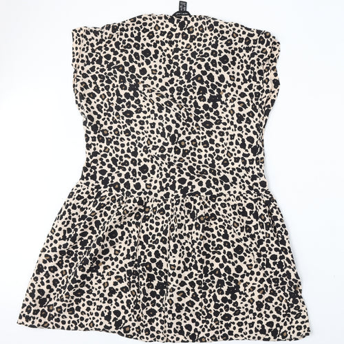New Look Womens Beige Animal Print Viscose Sheath  Size 10  V-Neck